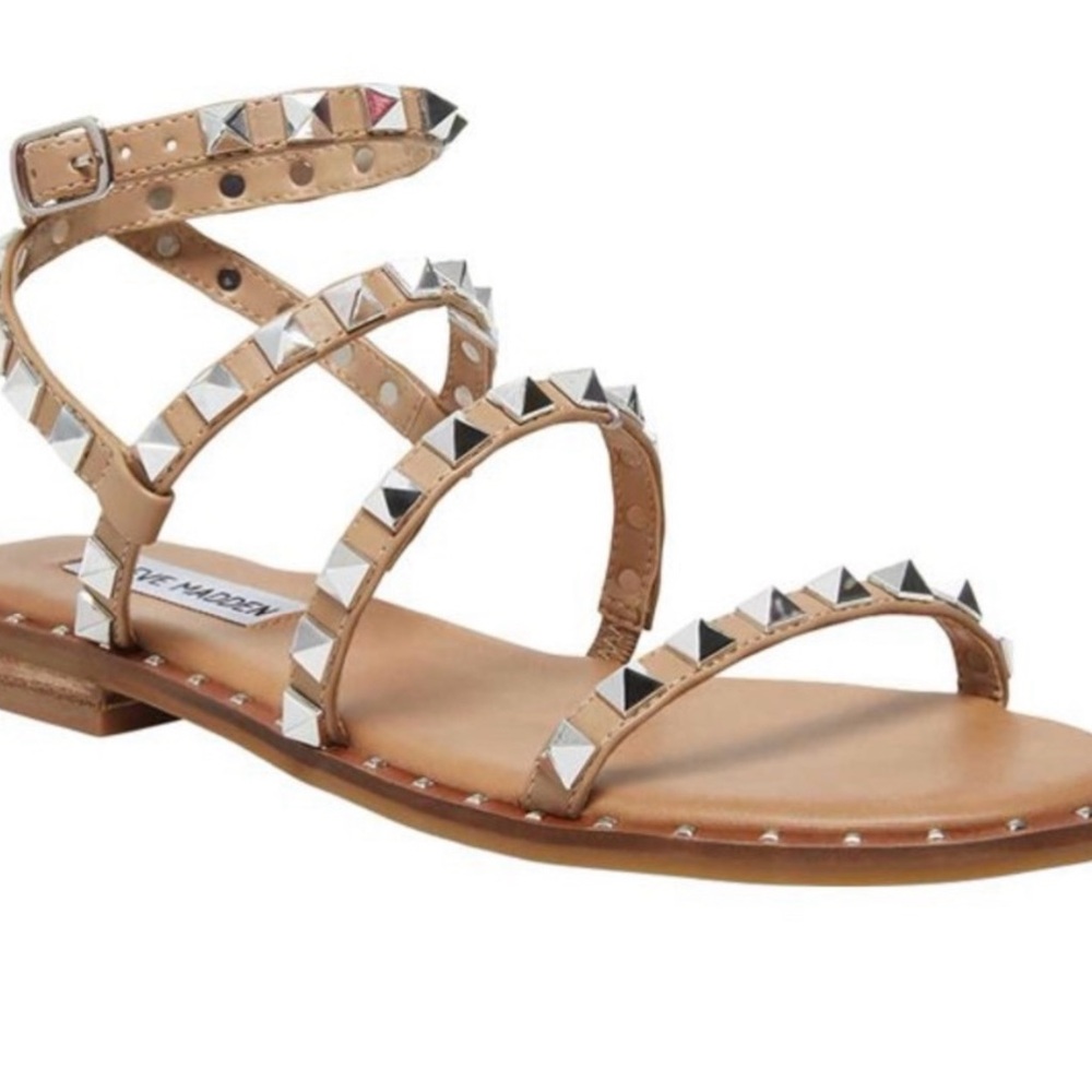 Steve Madden travel tan nude studded wrapped ankle sandal leather size 10